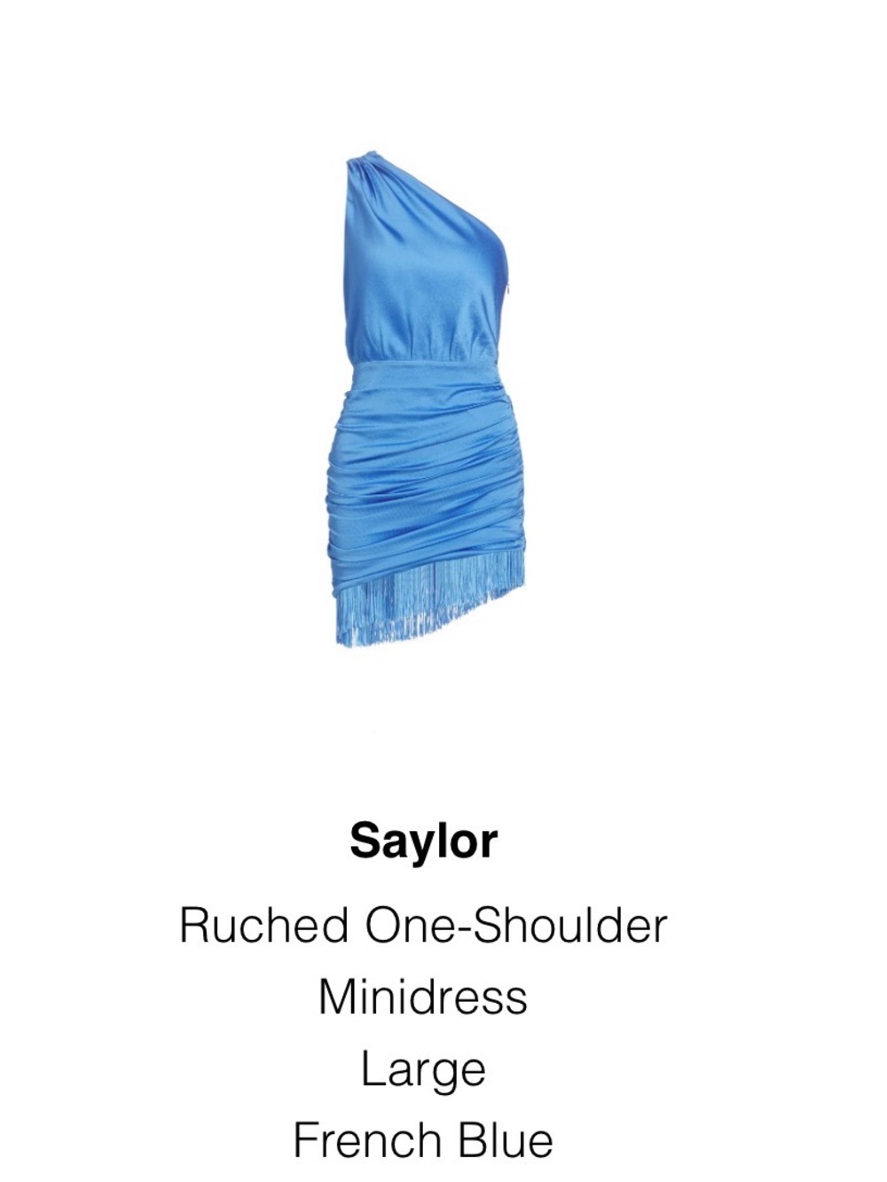 NWT SAYLOR ONE SHOULDER MINIDRESS RUCHED BLUE